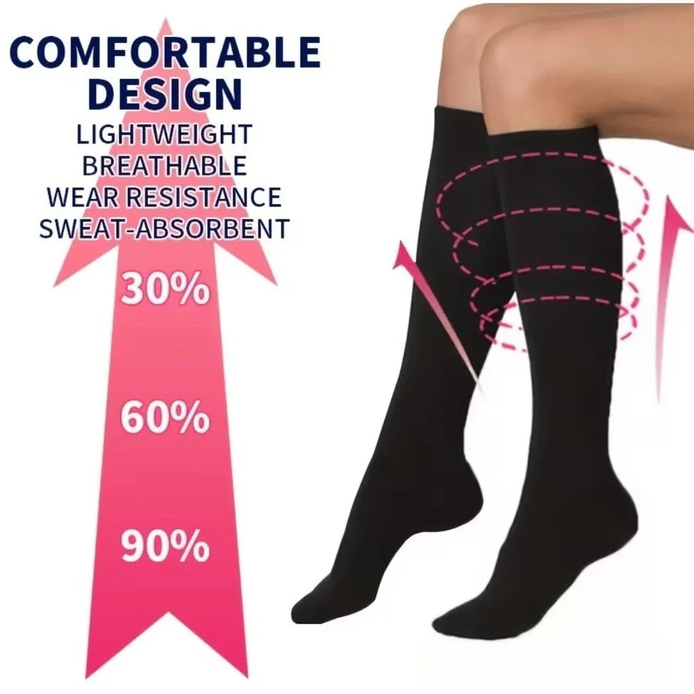 Unisex 20-30 mmHg Compression Socks XXL Knee High Medical Black Rib 4‎ Pack NEW